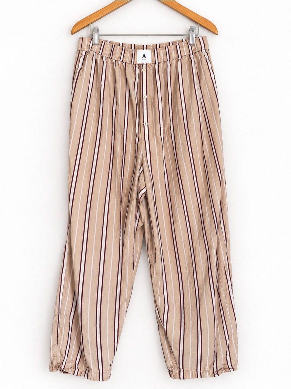 Anthropologie X-large cream stripe 100% cotton pockets wide leg pajama pants